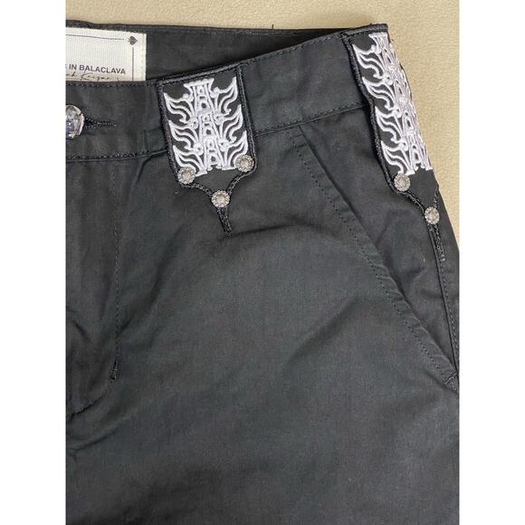 Youths In Balaclava Pants Mens 30 Black Embroidered Motif Straight Leg Trousers - Picture 3 of 13